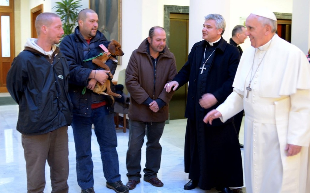 Pope-francis-birthday and 4 homeless-men