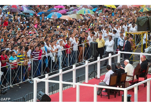 Pope talks to young people in Cuba