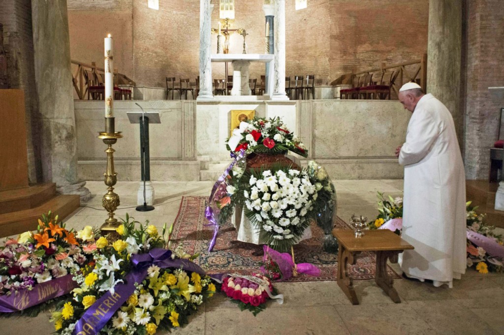 Pope Francis during the visit to the body of Miriam Wuolou, a receptionist at Santa Marta residence
